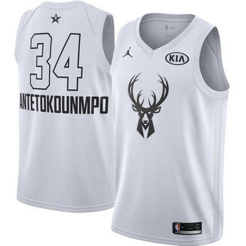 Men's Nike Bucks #34 Giannis Antetokounmpo White NBA Jordan Swingman 2018 All-Star Game Jersey