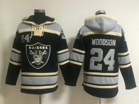 Men's Oakland Raiders #24 Charles Woodson Black Team Color 2014 NFL Hoodie