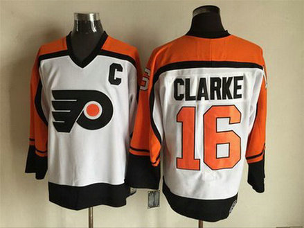 Men's Philadelphia Flyers #16 Bobby Clarke 1997-98 White CCM Vintage Throwback Jersey Men's Philadelphia Flyers #16 Bobby Clarke 1997-98 White CCM Vintage Throwback Jersey
