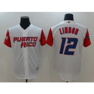 Men's Puerto Rico Baseball 12 Francisco Lindor White 2017 World Baseball Classic Jersey