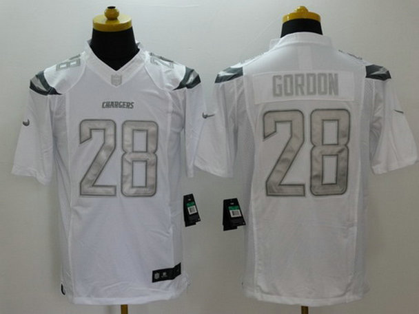 Men's San Diego Chargers #28 Melvin Gordon White Platinum NFL Nike Limited Jersey