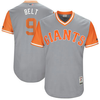 Men's San Francisco Giants Brandon #9 Belt Nick Name Belt Majestic Gray 2017 Players Weekend Jersey