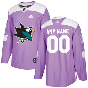 Men's San Jose Sharks Purple Adidas Hockey Fights Cancer Custom Practice Jersey