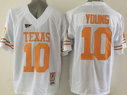 Men's Texas Longhorns #10 Vince Young White Throwback NCAA Football Jersey