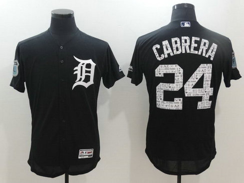 Men's Tigers 24 Miguel Cabrera Navy 2017 Spring Training Flexbase Jersey