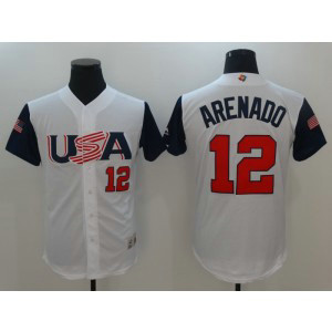 Men's USA Baseball 12 Nolan Arenado White 2017 World Baseball Classic Jersey