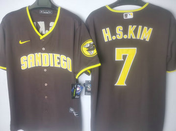 Men Nike #7 HA SONG KIM SAN DIEGO PADRES brown Nike cool base Jersey