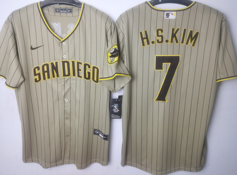 Men Nike #7 HA SONG KIM SAN DIEGO PADRES tan stripe Nike cool base Jersey Men Nike #7 HA SONG KIM SAN DIEGO PADRES tan stripe Nike cool base Jersey