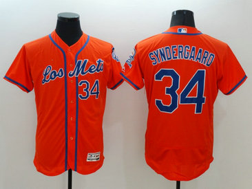 Mets 34 Noah Syndergaard Orange Latin Night Flexbase Jersey