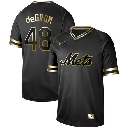 Mets 48 Jacob DeGrom Black Gold Nike Cooperstown Collection Legend V Neck Jersey