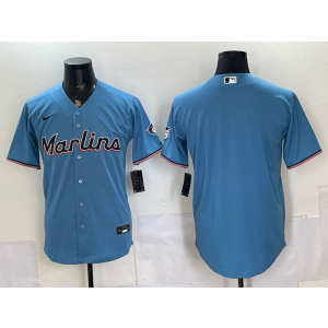 Miami Marlins Blank Blue Cool Base Men Jersey