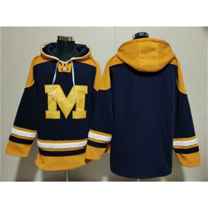 Michigan Wolverines Blank Red Gray Ageless Must-Have Lace-Up Pullover Hoodie