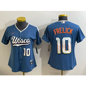 Milwaukee Brewers 10 Sal Frelick Mineral Blue 2026 City Connect Cool Base Women Jersey