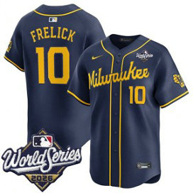 Milwaukee Brewers 10 Sal Frelick Navy 2026 World Series Men Jersey