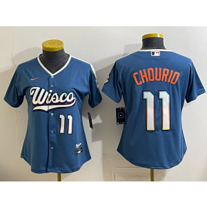 Milwaukee Brewers 11 Jackson Chourio Blue 2026 City Connect Cool Base Women Jersey