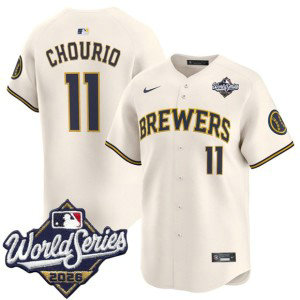 Milwaukee Brewers 11 Jackson Chourio Cream 2026 World Series Men Jersey
