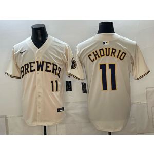 Milwaukee Brewers 11 Jackson Chourio Cream Men Jersey