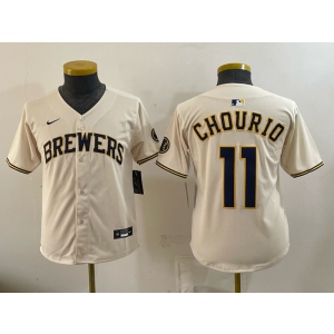 Milwaukee Brewers 11 Jackson Chourio Cream Youth Jersey