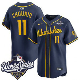 Milwaukee Brewers 11 Jackson Chourio Navy 2026 World Series Men Jersey