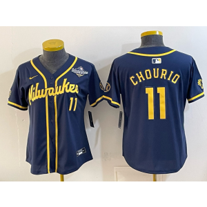 Milwaukee Brewers 11 Jackson Chourio Navy 2026 World Series Women Jersey