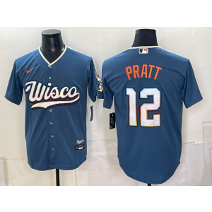 Milwaukee Brewers 12 Pratt Blue City Men Jersey