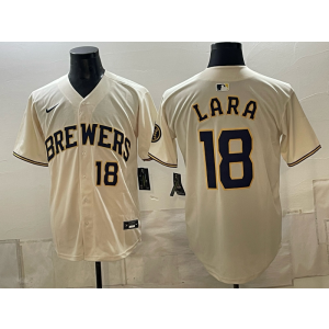 Milwaukee Brewers 18 Lara Cream Men Jersey