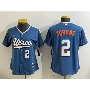Milwaukee Brewers 2 Brice Turang Blue 2026 City Connect Cool Base Women Jersey