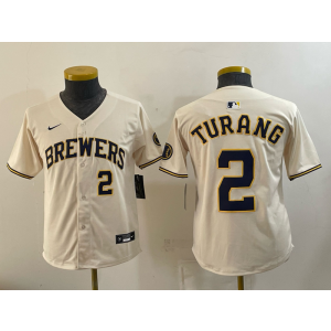 Milwaukee Brewers 2 Brice Turang Cream Youth Jersey