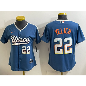 Milwaukee Brewers 22 Christian Yelich Blue 2026 City Connect Cool Base Women Jersey