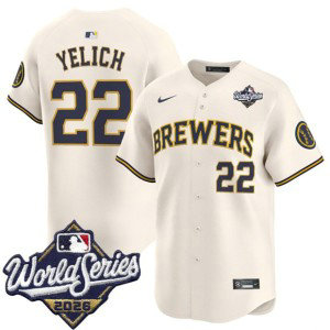 Milwaukee Brewers 22 Christian Yelich Cream 2026 World Series Men Jersey