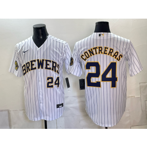 Milwaukee Brewers 24 Contreras White Men Jersey