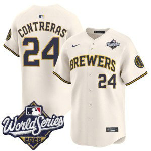 Milwaukee Brewers 24 William Contreras Cream 2026 World Series Men Jersey