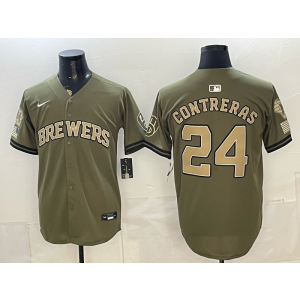 Milwaukee Brewers 24 William Contreras Olive Salute to Service Cool Base Men Jersey