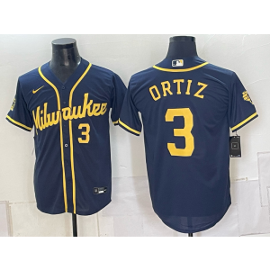 Milwaukee Brewers 3 Oritz Navy Men Jersey