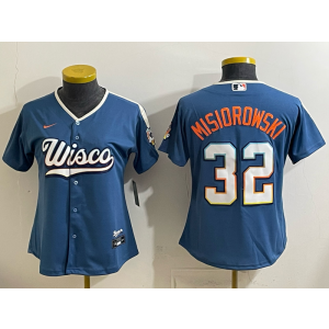Milwaukee Brewers 32 Jacob Misiorowski Blue 2026 City Connect Cool Base Women Jersey