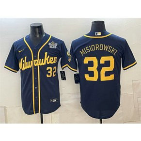 Milwaukee Brewers 32 Jacob Misiorowski Navy Men Jersey with 2026 NLCS Patch
