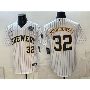 Milwaukee Brewers 32 Jacob Misiorowski White Men Jersey with 2026 NLCS Patch