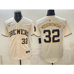 Milwaukee Brewers 32 Misiorowski Cream Men Jersey