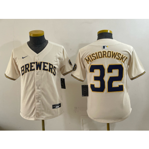 Milwaukee Brewers 32 Misiorowski Cream Youth Jersey