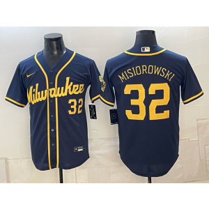 Milwaukee Brewers 32 Misiorowski Navy Men Jersey