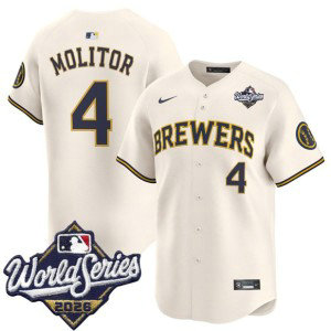 Milwaukee Brewers 4 Paul Molitor Cream 2026 World Series Men Jersey