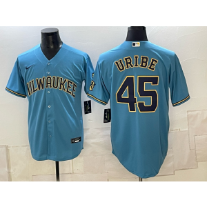Milwaukee Brewers 45 Uribe Blue City Men Jersey