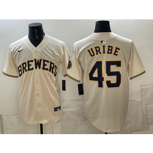 Milwaukee Brewers 45 Uribe Cream Men Jersey
