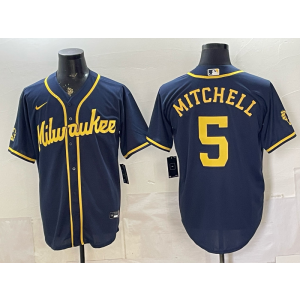 Milwaukee Brewers 5 Mitchell Navy Cool Base Men Jersey