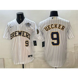 Milwaukee Brewers 9 Bob Uecker White Men Jersey with 2026 NLCS Patch
