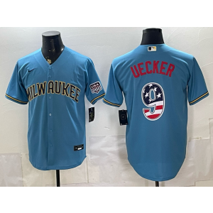 Milwaukee Brewers 9 Uecker Blue USA 250 Fourth of July Cool Base Men Jersey