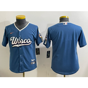 Milwaukee Brewers Blank Blue 2026 City Connect Cool Base Youth Jersey Milwaukee Brewers Blank Blue 2026 City Connect Cool Base Youth Jersey