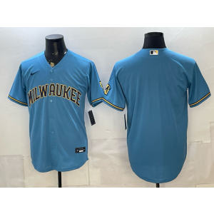 Milwaukee Brewers Blank Blue Cool Base Men Jersey