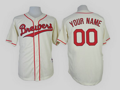 Milwaukee Brewers Cream 1948 Turn Back The Clock Men's Customized Throwback Jersey