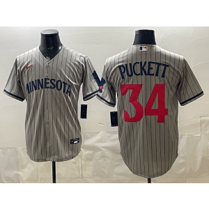 Minnesota Twins 34 Kirby Puckett Grey Cool Base Men Jersey